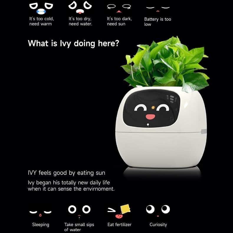 Smart Flowerpots,Smart Pet Planter,Ai Planter,Intelligent Flowerpots,Multiple Expressions,7 Smart Sensors, and Ai Chips Make Raising Plants Easy and Fun for Living Room,Plant-Free(Green) Image