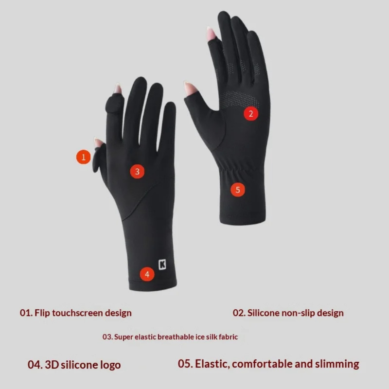 دستکش ضد آفتاب و ضد برنزه شدن  +UV Protection Gloves UPF50 رنگ مشکی، محافظ پوست دست در برابر اشعه خورشید، مناسب برای استفاده روزانه و رانندگی Image