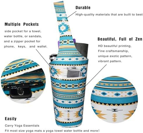 کیف مت یوگا چاپ شده مد روز با جیب کناری بزرگ و جیب زیپ دار کیف یوگا بلند و مناسب تشک های بزرگ - دارای لوازم جانبی یوگا بیشتر Image