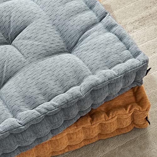 بالش کف مدیتیشن Getmo Resin، کوسن کف بزرگ، بالش‌های مربعی برای صندلی بزرگسالان، کوسن مراقبه ضخیم Chenille برای بالکن اتاق نشیمن یوگا تاتامی فضای باز، 20x20 اینچ، خاکستری Image