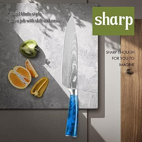 ست چاقو FULLHI، شامل 14 عدد چاقوی ژاپنی، با دسته رزین آبی و استیل ضد زنگ با کیفیت بالا Image