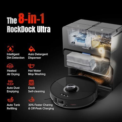 جاروبرقی رباتیک و تی سونیک roborock S8 MaxV Ultra، مکش 10000 پاسکال، تمیزکاری عمیق، خشک‌کن خودکار با هوای گرم، تخلیه و پر کردن خودکار، اجتناب از موانع Image