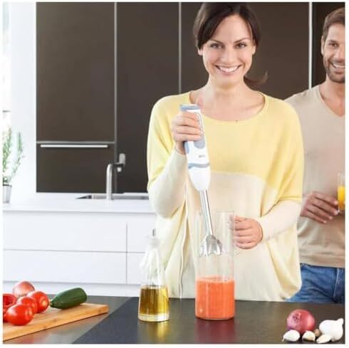 مخلوط کن دستی چندکاره براون مدل MultiQuick 5، فناوری PowerBell Plus، کنترل پاشش، 21 سرعت، همزن، طراحی ارگونومیک، دسته نرم و راحت، 1000 وات، خردکن 500 میلی‌لیتری - MQ 5235