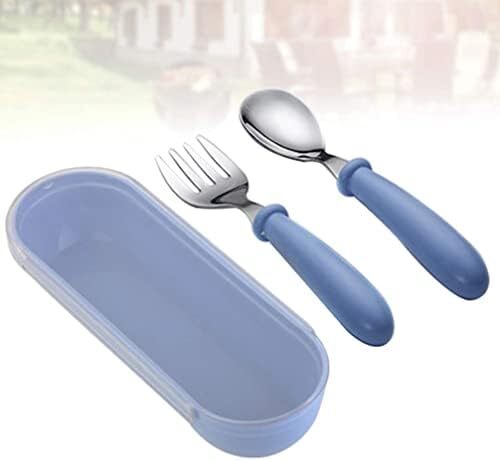 کیت ابزار غذاخوری کودک KASTWAVE 1 با دسته سیلیکونی، شامل چنگال و قاشق استیل ضد زنگ برای کودکان و نوزادان، با کیف سفر Image