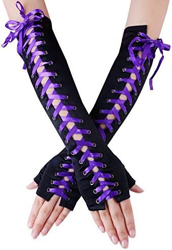 دستکش زنانه بدون انگشت JISEN با آرنج بند استیمپانک گرم کننده بازو Image