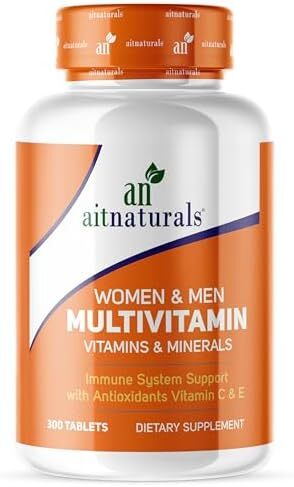 قرص مولتی ویتامین 300 زنانه و مردانه Aitnaturals| غنی شده با ویتامین A، C، D، E، K، B12، فولات، آهن، کلسیم، منیزیم، بیوتین، روی، و ید | حمایت از سیستم ایمنی، انرژی و متابولیسم