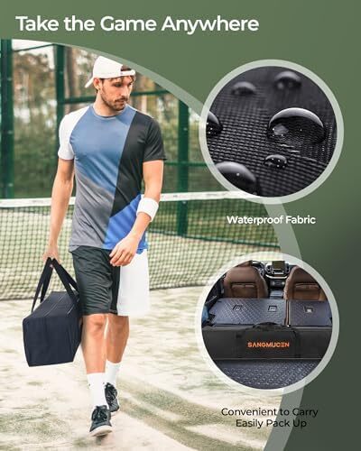 توری پیکلبال SANGMUCEN، ست توری پیکلبال با سایز تنظیمی 22 FT و شبکه نیمه زمین 11 FT، توری قابل حمل Pickleball برای زمین درایو، قاب فلزی مقاوم در برابر آب و هوا، توری پلی اتیلن قوی Image