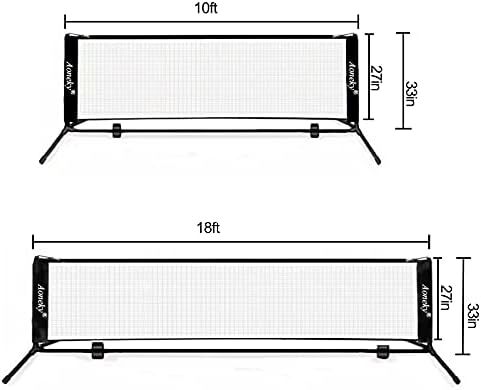 ست تور مینی تنیس Aoneky 10ft/18ft، پایه قاب فلزی و توری نایلونی قوی - تور بدمینتون تنیس قابل حمل PikckleBall برای کودکان و نوجوانان جوان 3M 6M در فضای باز Image