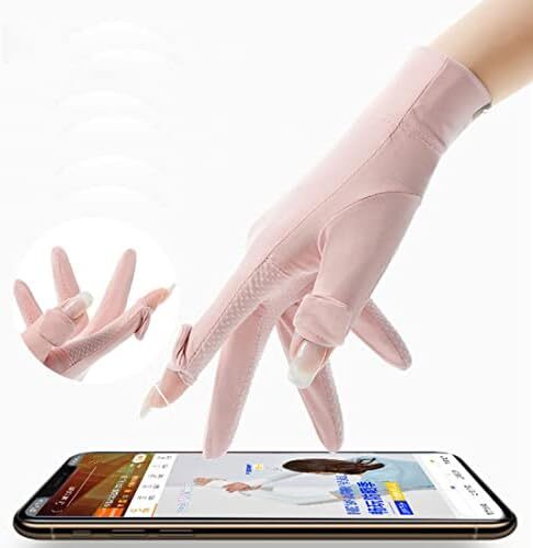 دستکش ضد آفتاب زنانه ضد آفتاب دستکش یخ ابریشم ضد آفتاب دستکش بدون انگشت صفحه لمسی تمام انگشت دستکش بدون لغزش دستکش دوچرخه سواری پیاده روی برای ماهیگیری در رانندگی گلف (صورتی) Image