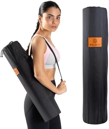 کیف روکش تشک یوگا Boldfit کیف مت یوگا مشکی برای حمل تشک ورزش کیف یوگا پلی استر با بند کشی و بند کاور کیسه تشک یوگا فیت جهانی فقط برای مردان کیف یوگا زنانه کاور یوگا - مشکی