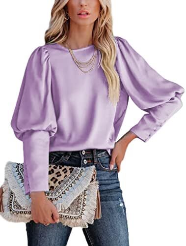 بلوز ساتن زنانه شیگانت پیراهن ابریشمی آستین بلند یقه خدمه تاپ تونیک کاری تجاری Image