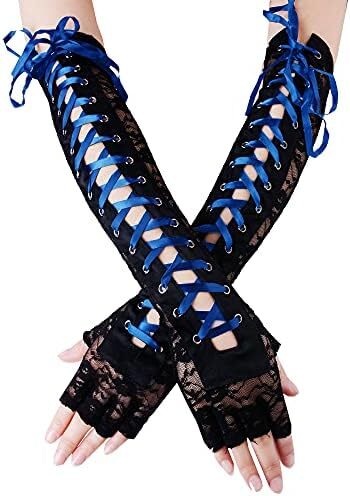 دستکش زنانه بدون انگشت JISEN با آرنج بند استیمپانک گرم کننده بازو Image