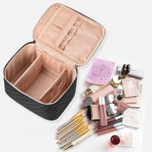 کیف آرایشی OCHEAL، کیف های آرایشی مسافرتی بزرگ زنانه قابل شستشو، سازمان دهنده کیف آرایشی - بزرگ، مشکی Image