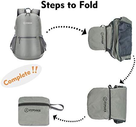 کوله‌پشتی کوچک قابل بسته‌بندی ZOMAKE 20L، کوله‌پشتی کوچک تاشو پیاده‌روی - کیف مسافرتی کوله‌پشتی ضد آب جیبی برای کمپینگ ورزشی مردانه در فضای باز، زنان، مدرسه راهپیمایی، سفر با دوچرخه Image