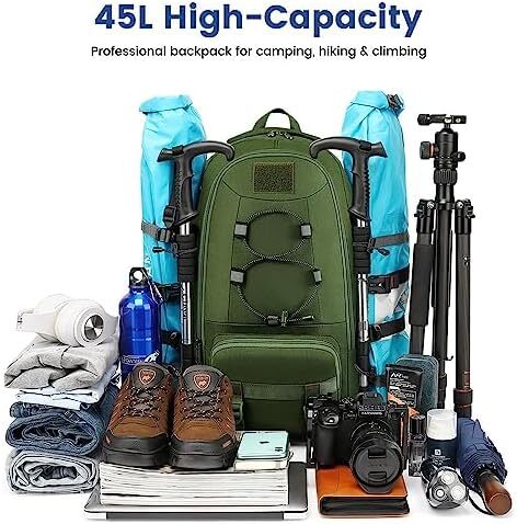 کوله پشتی مسافرتی XQXA، کوله پشتی پیاده روی ضد آب با ظرفیت 45 لیتری کوله پشتی لپ تاپ 17.3 اینچی مردانه کوله پشتی کوهنوردی زنانه برای کمپینگ ورزشی در فضای باز Image