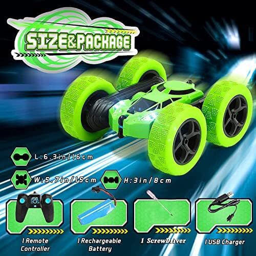 ریموت کنترل Swift RC Car Toys | ماشین شیرین کاری برای پسران 3 تا 12 ساله | RC Cars 360 درجه چرخش دو طرفه چرخش 4WD 2.4Ghz ماشین اسباب بازی در فضای باز برای هدایای تولد کودکان (سبز) Image