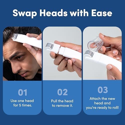 رولر درم ۲ در ۱ من متترز برای مو و ریش | ۵۴۰ سوزن تیتانیوم آلیاژ ۰.۵ میلی‌متری | سر قابل تعویض | تحریک فولیکول‌های مو | رشد مو و ریش را فراهم می‌کند | ایمن و آسان برای استفاده Image