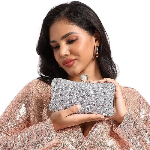کیف پول‌های Clutch کریستالی Boutique De FGG برای کیف‌های شب زنانه کیف بدلیجات جشن عروسی Image