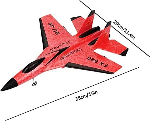 هواپیمای Rc، هواپیماهای کنترل از راه دور، هواپیمای RC آماده برای پرواز با فرکانس 2.4 گیگاهرتز، هواپیمای گلایدر RC آسان برای پرواز، اسباب بازی جت جنگنده هدیه برای کودکان بزرگسال مبتدی، شامل باتری، ژیروسکوپ 6 محوره، نور خنک (قرمز) Image