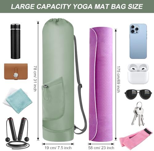 کیسه تشک یوگا گردنفتات با بطری آب، جا متحرک یوگا با بند کامل با بند قابل تنظیم نگهدارنده تشک یوگا با کیسه های یوگا ضد آب جیبی برای زنان مردانه Image