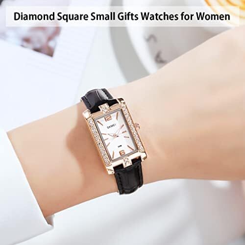 ساعت SKMEI برای زنانه زنانه زنانه ساده لوکس ضد زنگ مربعی مدل لباس ضد آب کوارتز آنالوگ کوچک و باریک لباس گاه به گاه همسر هدیه دخترانه ساعت مچی طلا Image