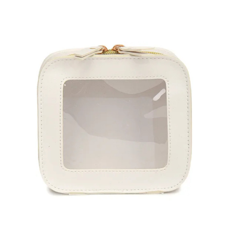 کیف آرایشی مینی شفاف  | کیف چرمی ضدآب مناسب کیف دستی و سفر سفید Image