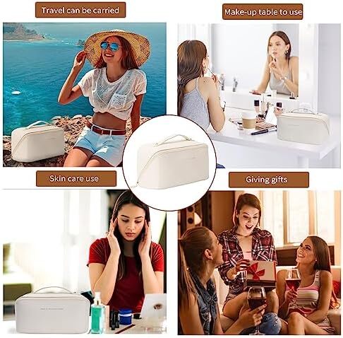 کیف آرایش مسافرتی چرمی PU zaleeta 3 عددی، ست کیف لوازم آرایش مسافرتی با ظرفیت بالا قابل حمل ضدآب، کیف لوازم آرایش زنانه، ست کیف آرایشی سازمان دهنده آرایش تخت باز با تقسیم کننده و دسته، Image