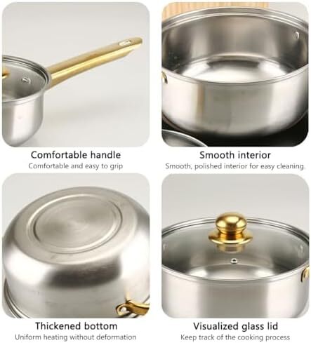 ست ظروف آشپزخانه 18 تکه استیل ضد زنگ MOZOGOT، ست قابلمه و تابه، ست ظروف غیرسمی، ست پخت و پز القایی، ابزار آشپزخانه، نقره‌ای Image