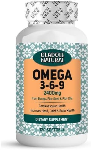 مکمل طبیعی امگا 3-6-9 اولادوله - 2400 میلی‌گرم (120 کپسول نرم) تقطیر مولکولی | بهبود سلامت قلب، عملکرد شناختی و حمایت از مفاصل | فرمول اسیدهای چرب ضروری | بدون گلوتن، غیرتراریخته