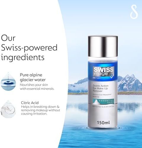 پاک کننده آرایش چشم دو عمل دوگانه Swiss Image Essential Care، 150 میلی لیتر، پاک کننده آرایش ضد آب و سرسخت، تست شده از نظر چشم Image