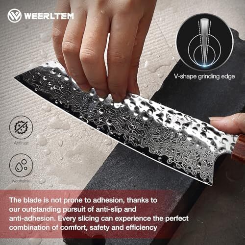 WEERLTEM Damascus Chef Knife, Upgraded 8 Inch Professional VG10 Damascus steel Japanese Kiritsuke Knife, Ultra Sharp 67-Layer Damascus Kitchen Knife with Octagonal Red Sandalwood Handle & Gift Box Image