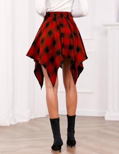 دامن های کوتاه چهارخانه گوتیک IDEALSANXUN برای دامن های چهارخانه کمر بلند زنانه Image