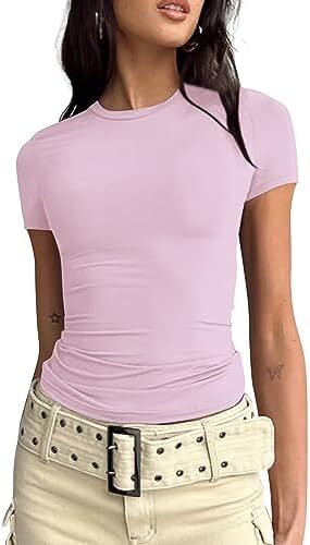 تی شرت آستین کوتاه تمرینی تیشرت یقه گرد زنانه بیگرام باریک و باریک Image
