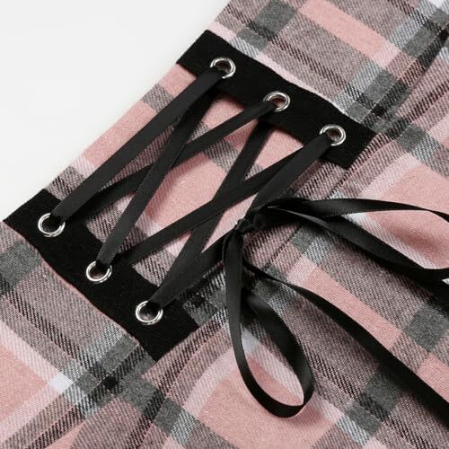 دامن های کوتاه چهارخانه گوتیک IDEALSANXUN برای دامن های چهارخانه کمر بلند زنانه Image