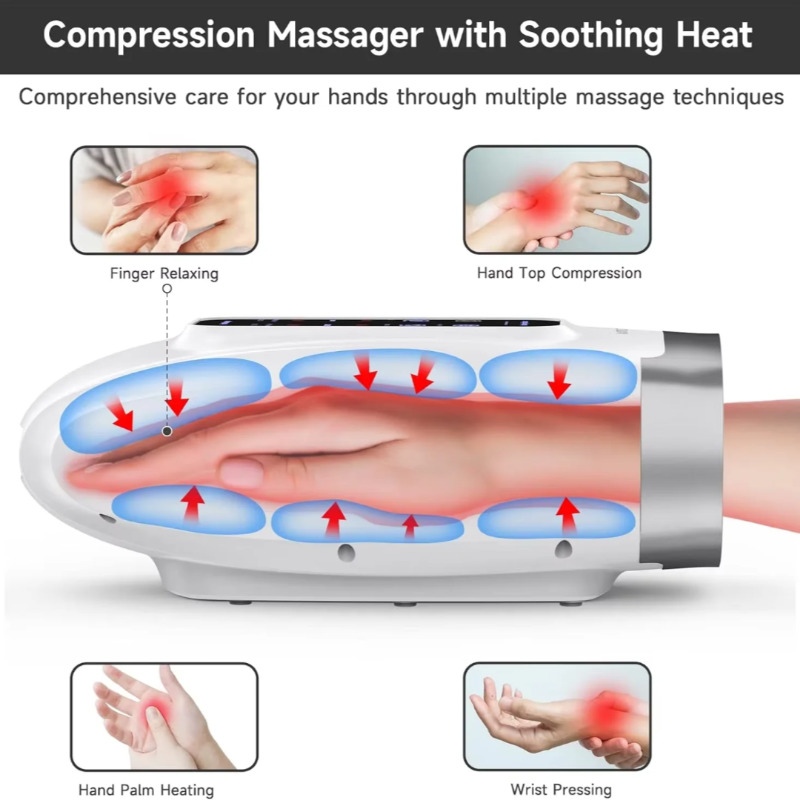 ماساژور دست با گرما، دستگاه ماساژور دست شارژی با 6 سطح ماساژ و فشرده‌سازی شدت برای رفع خستگی مچ دست، بی‌حسی انگشت، تسکین درد Image