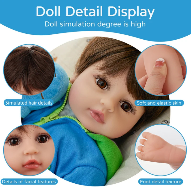 عروسک سیلیکونی وینیل واقعی 18 اینچی(45 سانتیمتر)با لباس آبی رنگ و به همراه عروسک کوچک و لوازم جانبی برای سن +۳ Image
