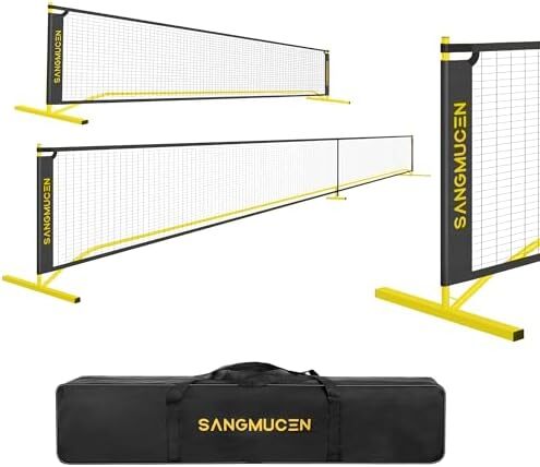 توری پیکلبال SANGMUCEN، ست توری پیکلبال با سایز تنظیمی 22 FT و شبکه نیمه زمین 11 FT، توری قابل حمل Pickleball برای زمین درایو، قاب فلزی مقاوم در برابر آب و هوا، توری پلی اتیلن قوی Image