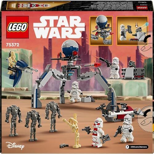 LEGO Star Wars Clone Trooper & Battle Droid Pack Battle Building Toys for Children with Speeder Bike Vehicle, 4 Minifigure and 5 Figure, هدایایی برای پسران و دختران 7 سال به علاوه 75372 Image