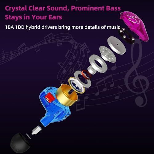 YINYOO Easy KZ ZST Colorful Hybrid Banlance Armature with Dynamic in-Ear Earphone 1BA+1DD HiFi Headset Earphones Wired Ear Buds Wired Drum Headphones(Colorful ZST MIC) Image