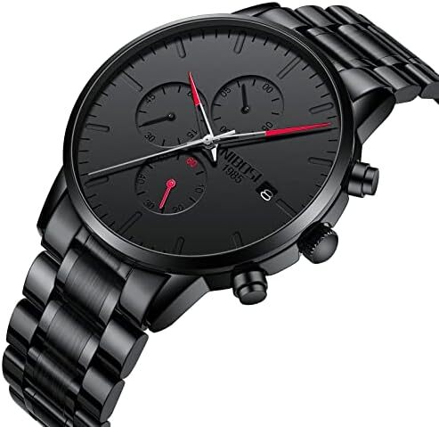ساعت‌های مردانه NIBOSI ساعت‌های مینیمالیستی آنالوگ مشکی ساعت‌های مردانه تجاری کرنوگراف ساعت‌های مچی معمولی نظامی ساعت‌های مچی استیل ضد زنگ تاریخ Image