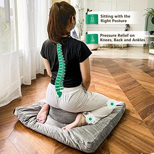 کوسن مدیتیشن Hihealer-بالش مدیتیشن سنتی تبتی با روکش مخملی ممتاز قابل شست‌و‌شوی جوگندمی جوگندمی ممتاز-صندلی بالشتک کف بزرگ برای بزرگسالان، زنان (آبی آرام) Image