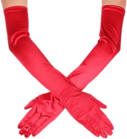 دستکش 21 اینچی برای مهمانی عصرانه زنانه DreamHigh دستکش ساتن بلند مشکی/سفید Image