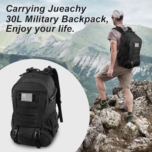 کوله پشتی تاکتیکی Jueachy برای مردان Molle Military Rocksack Pack 30L ضد آب با پچ پرچم ایالات متحده آمریکا Image