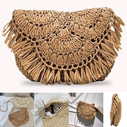 کیف دستی حصیری با ظرفیت بزرگ Aktudy، کیف دستی شانه ای توخالی برای زنان کیف ساحلی مسافرتی تابستانی Image