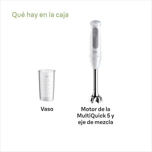 مخلوط کن دستی براون مدل MultiQuick 5 MQ 50001 M با تکنولوژی PowerBell Plus، سطل مینی ۲۱ سرعت + توربو، سیستم Easy Click Plus، مخلوط کن ارگونومیک، شفت استیل، لیوان ۶۰۰ میلی لیتری، ۱۰۰۰ وات، سفید Image