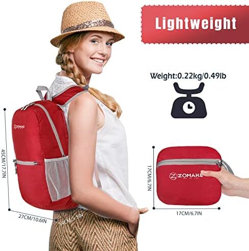 کوله‌پشتی کوچک قابل بسته‌بندی ZOMAKE 20L، کوله‌پشتی کوچک تاشو پیاده‌روی - کیف مسافرتی کوله‌پشتی ضد آب جیبی برای کمپینگ ورزشی مردانه در فضای باز، زنان، مدرسه راهپیمایی، سفر با دوچرخه Image