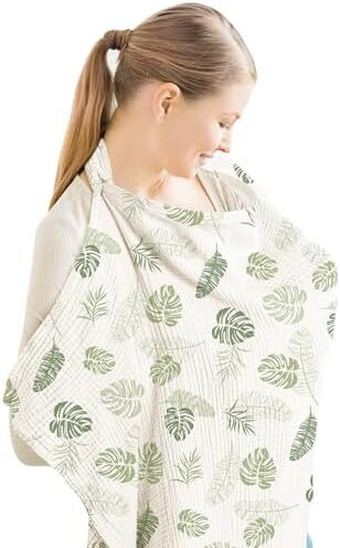 پوشش شیردهی کنسی موسلین برای شیردهی نوزاد، پوشش شیردهی ۱۰۰٪ نخی قابل تنفس با حلقه سخت برای پیشبند مادر، چتر صندلی خودرو چندمنظوره (بهشت نخل) Image