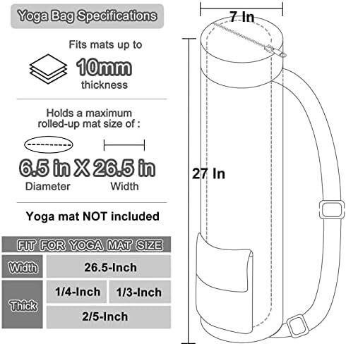 کیسه تشک یوگا AROME، کیسه حمل حصیر ضد آب کیسه یوگا برای ورزش زنان، کیف یوگا با زیپ کامل با 2 جیب چند منظوره برای 1/4 اینچ 1/3 اینچ 2/5 اینچ ضخیم تشک یوگا Image