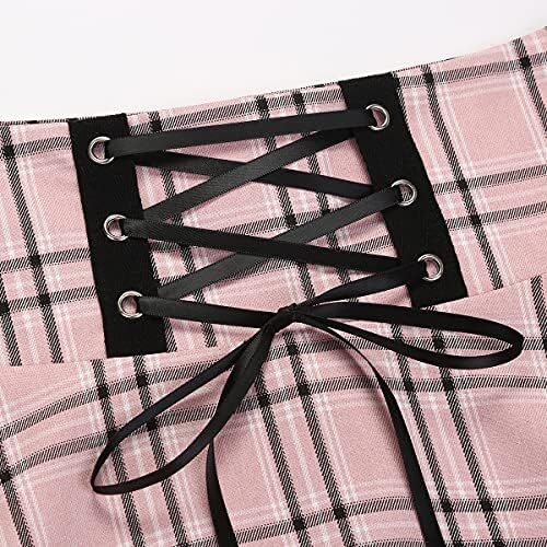 دامن های کوتاه چهارخانه گوتیک IDEALSANXUN برای دامن های چهارخانه کمر بلند زنانه Image