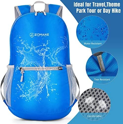 کوله‌پشتی کوچک قابل بسته‌بندی ZOMAKE 20L، کوله‌پشتی کوچک تاشو پیاده‌روی - کیف مسافرتی کوله‌پشتی ضد آب جیبی برای کمپینگ ورزشی مردانه در فضای باز، زنان، مدرسه راهپیمایی، سفر با دوچرخه Image